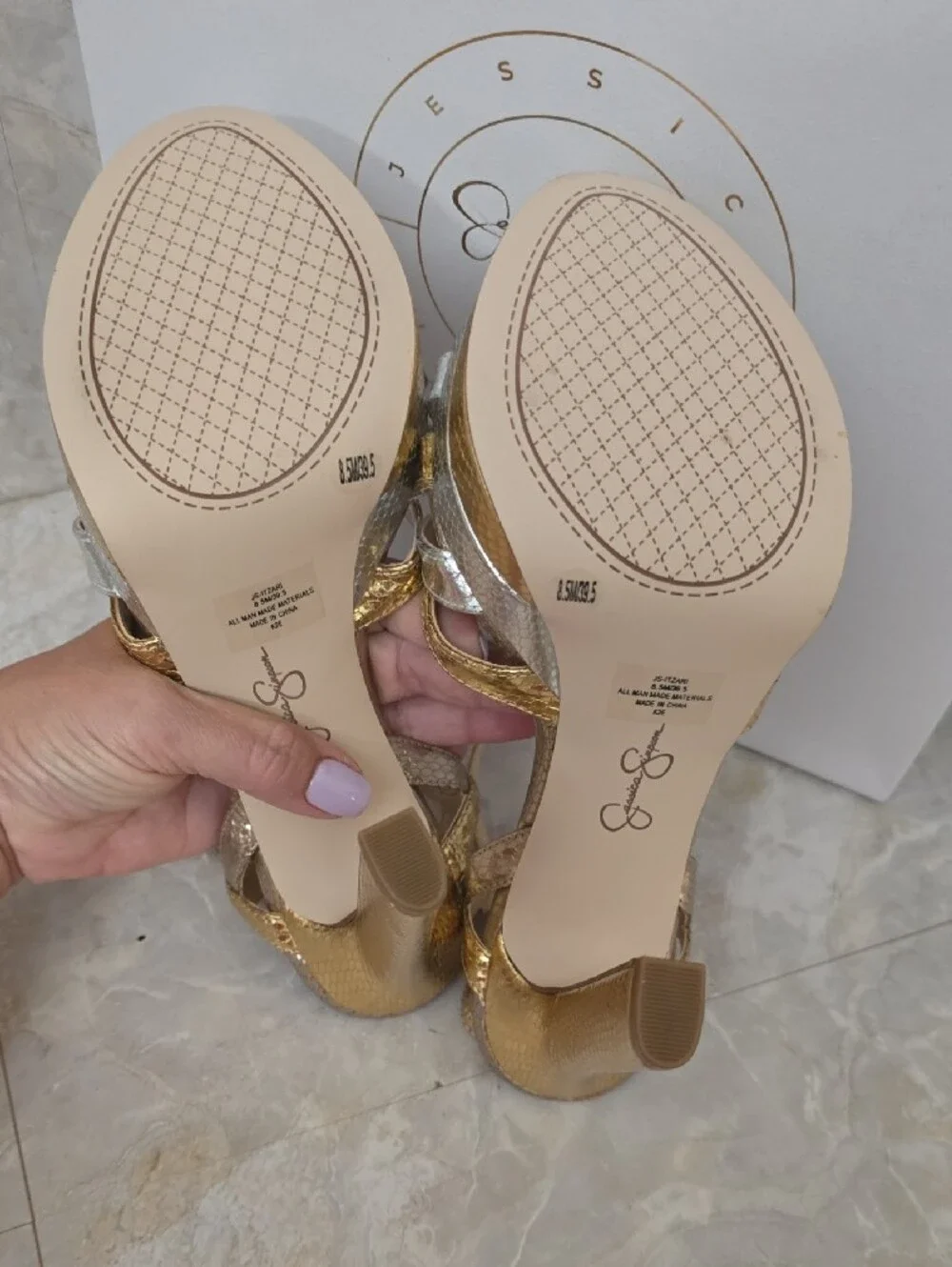 Jessica Simpson Itzari Metallic Gold Silver Double Platform Sandals Size 8.5 NIB